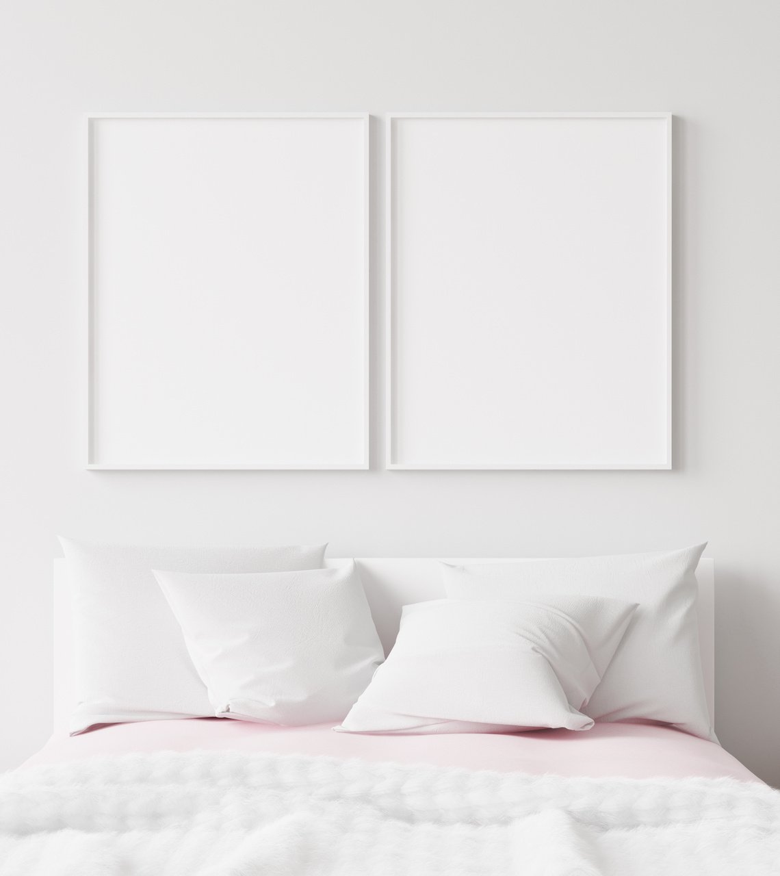 Mock-up poster frame in bedroom, Scandinavian style